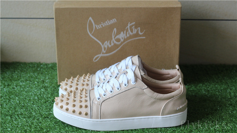 CL Christian Louboutin Louis Spikes Flat Cream Khaki